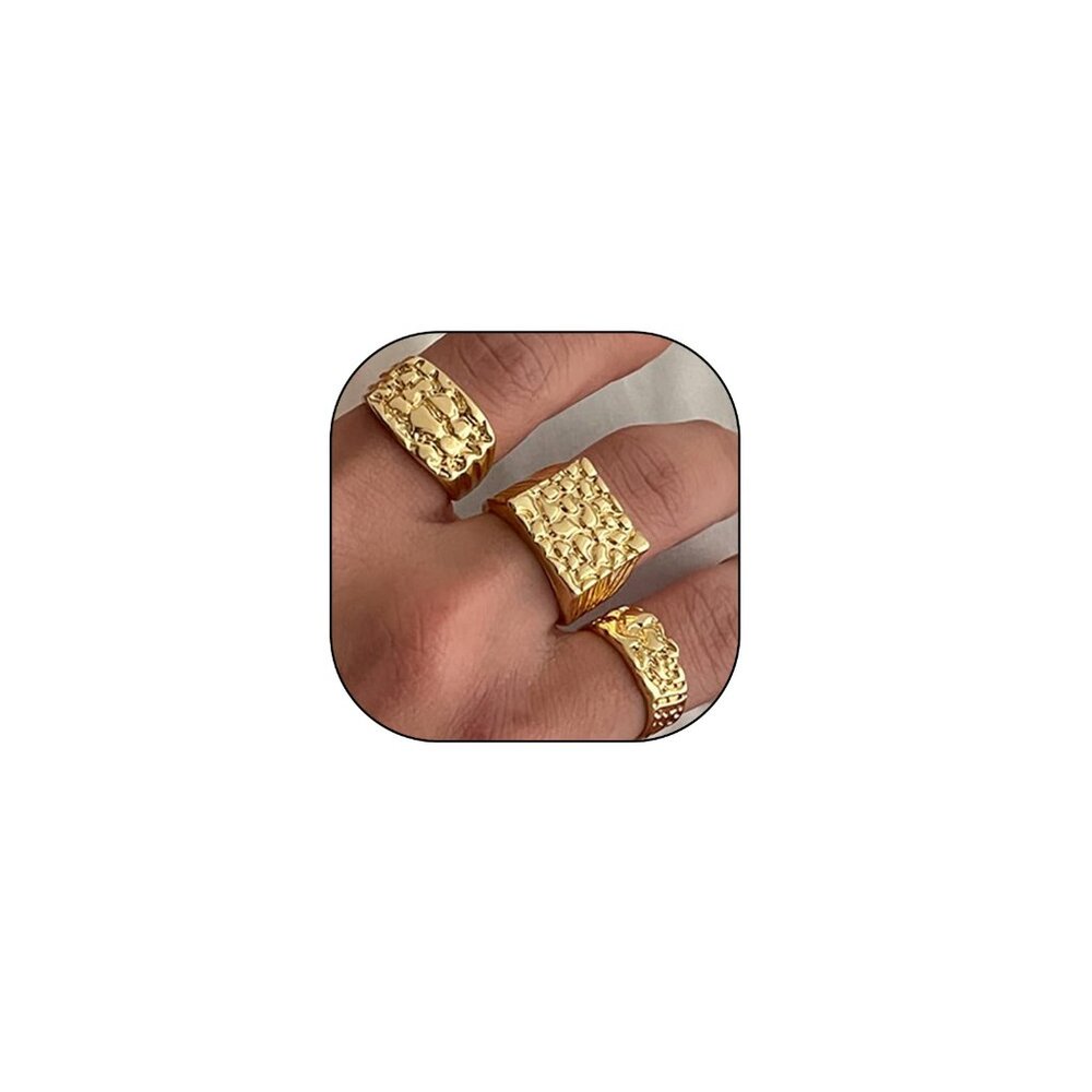 Chunky Knuckle Rings Punk Stackable Hammered Text… - image 1